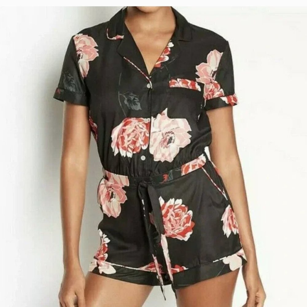 Victoria's Secret Black and Pink Floral Pajama Set